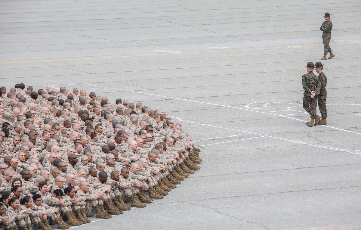 How many recruits does it take to make an EGA? 

Today, <a href="/MCRDPI/">Marine Corps Recruit Depot Parris Island, S.C.</a> celebrated their centennial by recreating the “Living Eagle, Globe and Anchor” they made 100 years ago.