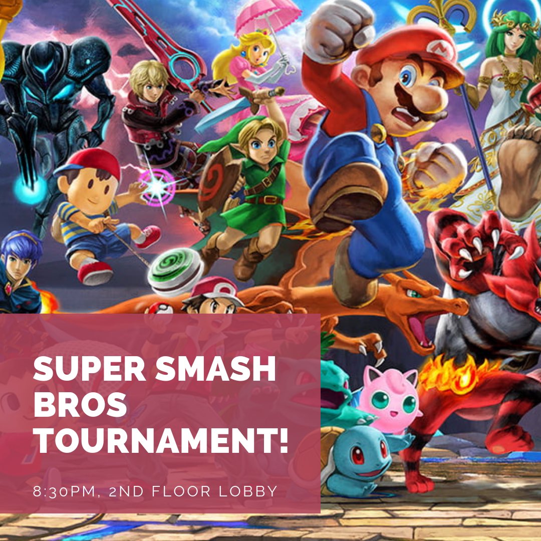 butlertxst's tweet photo. Come out to cheer on your fellow Butler residents at RA Rafael’s Super Smash Bros Ultimate Tournament! The event starts tonight at 8:30p in the 2nd floor! https://t.co/3iVoLlakZm