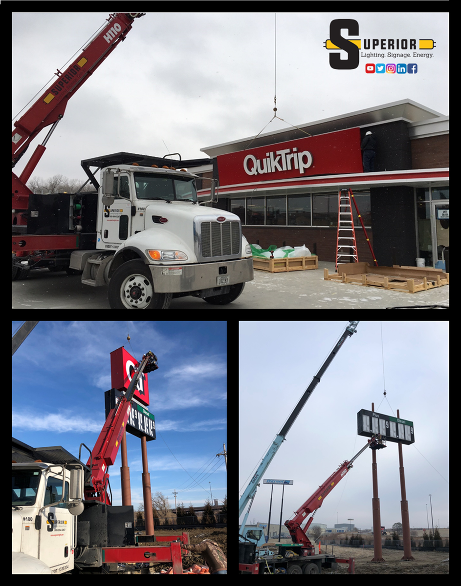 LightSuperior's tweet photo. Whether it is 100 degrees or 10 degrees, our crews at Superior Lighting are always here for your business needs. These brand new signs are going up at a new QT location in Gretna, Nebraska! Call us today or visit us online. https://t.co/bKx3e0bw00 https://t.co/TV42Mix48E