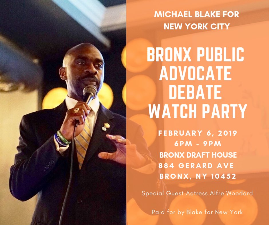 JAWL98's tweet photo. Here at the #BronxDrafthouse w/ @Fernandez4NY, @Salamancajr80, @LuisSepulvedaNY &amp; many other Bronxites to support @MrMikeBlake in his quest to become NYC Public Advocate. Can’t wait to watch him win this debate &amp; express his vision for the office! #ForThePeople 
CC @blakefornyc https://t.co/8fMV1ZBhhP