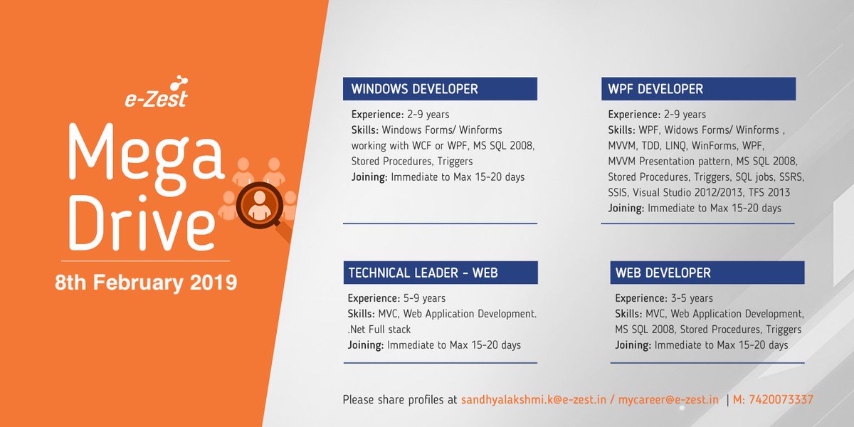 rahulad1981's tweet image. Explore this great opportunity to work with @ezest . #WindowsDeveloper #WPFDeveloper #TechLeads #WebDevelopers #PuneITJobs