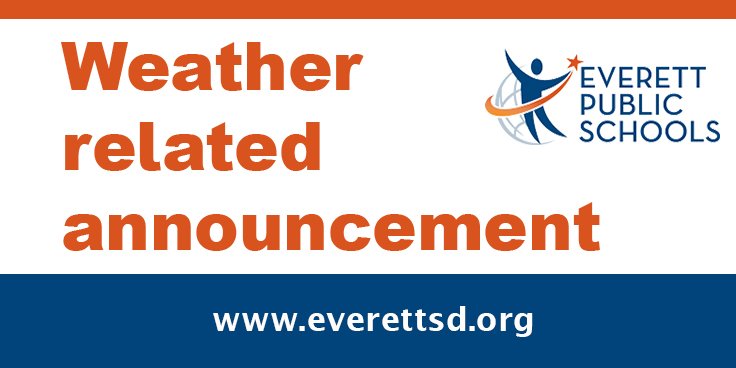 EverettSchools's tweet image. Tomorrow, Thurs. Feb 7, all Everett Public Schools will start 2 hours late &amp;amp; use bus snow routes due to icy conditions. There will be no A.M. Preschool or A.M. ECEAP. Go to everettsd.org for bus snow route info. Stay safe and warm! #EPS_SafetyMatters