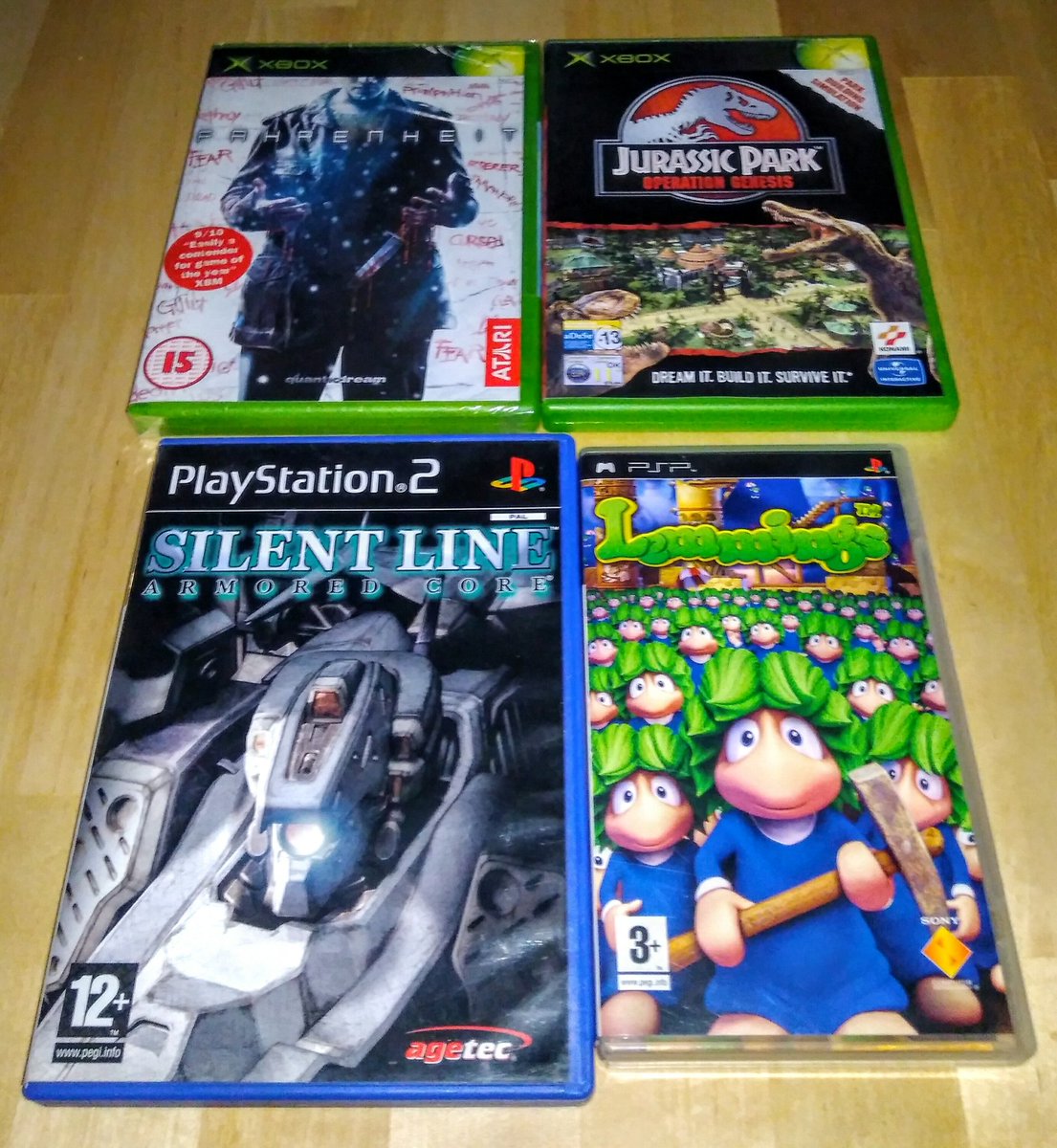 GabTheCollector's tweet photo. New pickups! #Fahrenheit (AKA #IndigoProphecy) factory sealed and @JurassicPark #OperationGenesis for #Xbox. #SilentLineArmoredCore for #PS2 and #Lemmings for #PSP https://t.co/ku7uVDPxXt