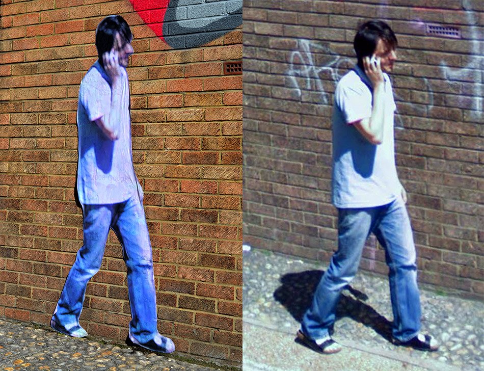 CCDmx's tweet photo. Estas son fotos de personas que aparecen en Google Street View. Fueron impresas y colocadas justo en la locación donde fueron tomadas. ¿Qué te parece esta obra de arte? [Paolo Cirio, 'Street Ghosts', 2012-2017]. https://t.co/VBhZu8T2Rz