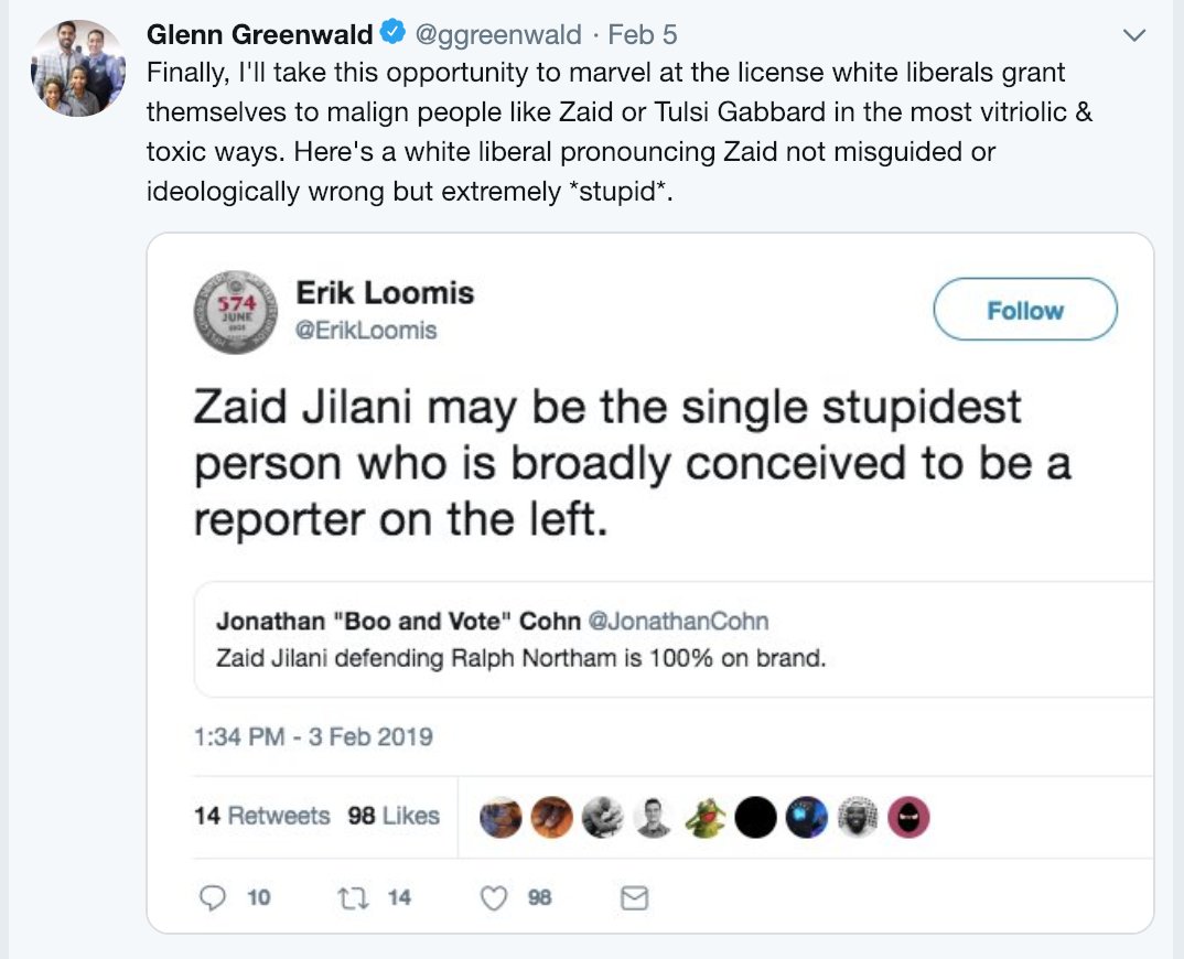 And of course this inordinately stupid person is now being defended by Greenwald.