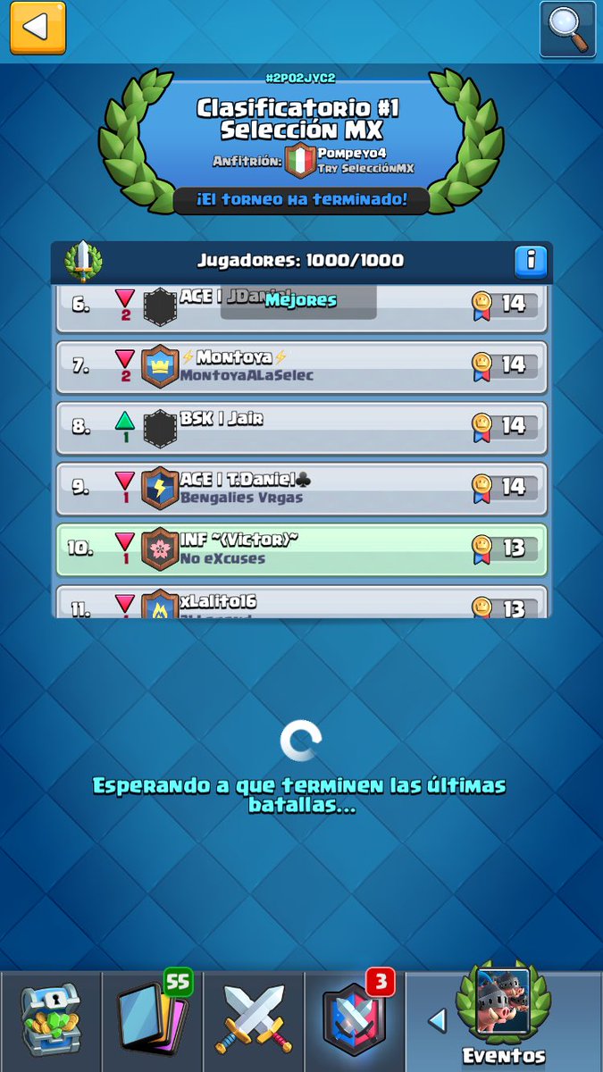 Me da tristeza saber que me quede a 1 punto, pero es lo qué hay, con las coronas que hice hubiera quedado en el puesto 5 (si hubiera alcanzado a hacer 14 puntos), tocará seguir intentando en los torneos restantes🙌🏼