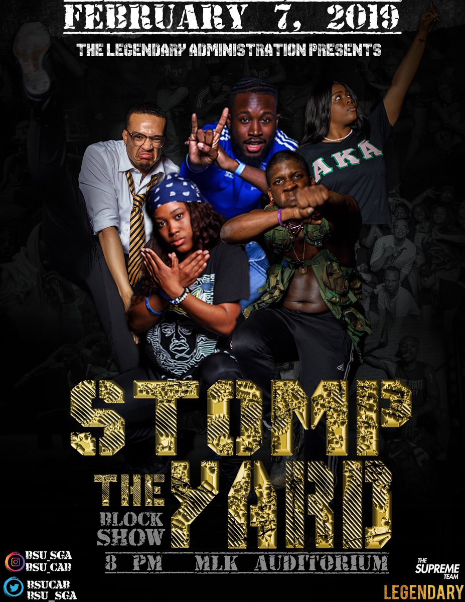 bowiestatesga's tweet photo. #BSUWelcomeWeek❄️🐶 just got started and oh do we have a show for YOU👈🏾 Legendary Administration presents Stomp🥾 The Yard🔥Witness the Divine 9✨ put on a show stopping🛑 performance Thursday, February 7th @8PM 📌in MLK. It’s heating up bulldogs🥵
#theLEGENDARYway #StompTheYard https://t.co/j2ANF4Rv6s