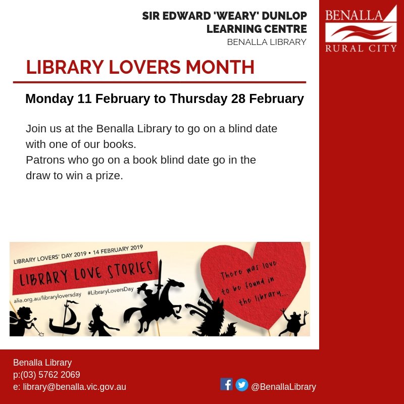 Come in to the Benalla Library between Monday 11 February and Thursday 28 February to go on on a blind date with one of our books.