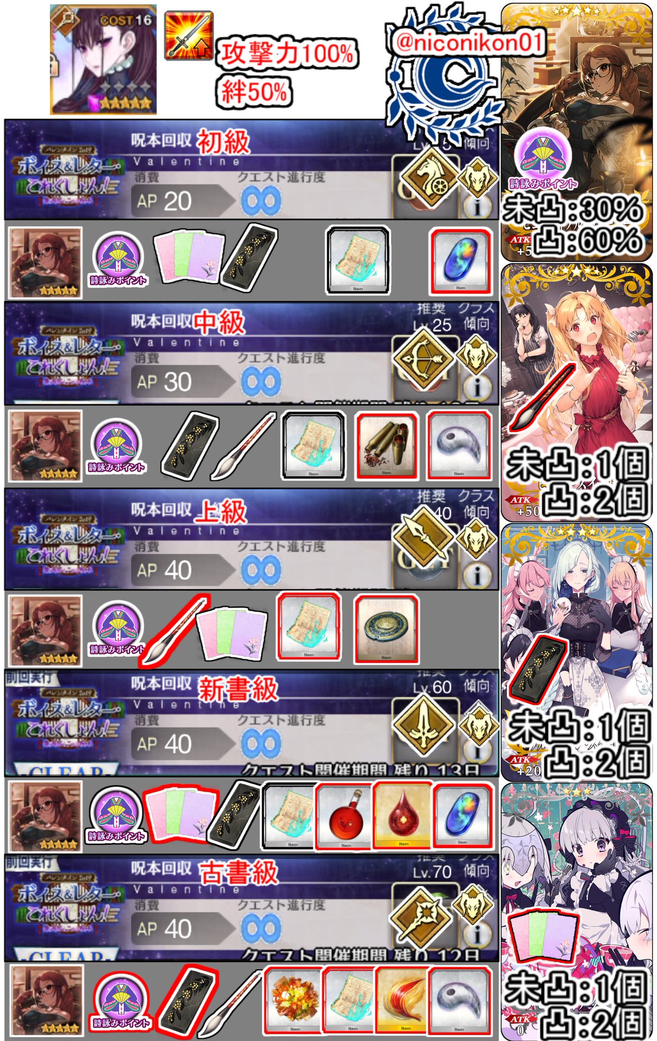 Kon Fgo Fgoイベント バレンタイン19 ボイス レター これくしょん 紫式部と7つの呪本 02 2月7日 18 00 2月8日 18 00 フリクエ効率がいい場所 赤枠アイテム まとめました アイテム