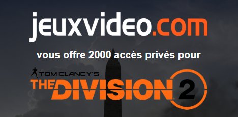 JVCom's tweet photo. 2000 accès privés pour The Division 2, foncez ça va partir vite : https://t.co/lGsGYpkPwo https://t.co/Jp3ymlkzA4
