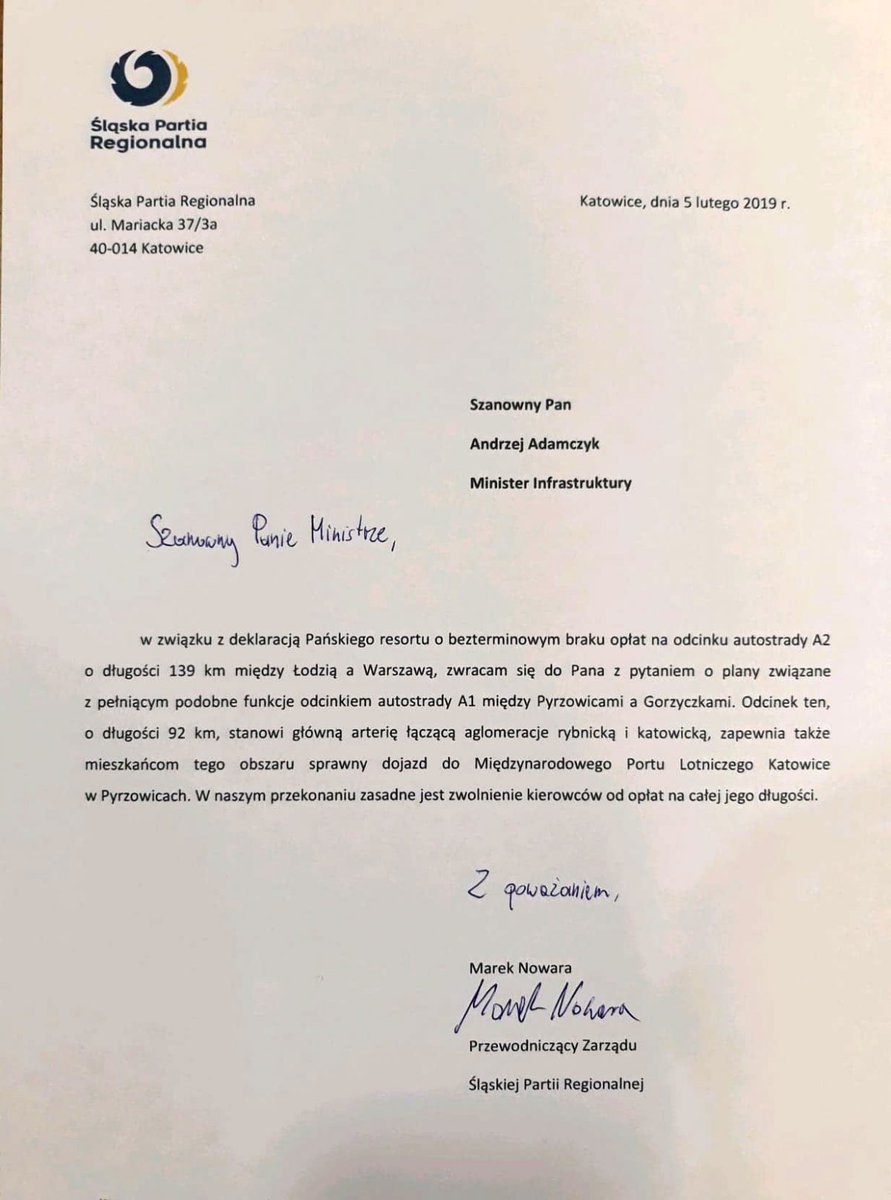 Zwróciliśmy się do ministra <a href="/AMAdamczyk/">Andrzej Adamczyk</a> z <a href="/MI_GOV_PL/">Ministerstwo Infrastruktury</a> ws bezpłatnej A1 na odcinku Pyrzowice-Gorzyczki. <a href="/metropoliagzm/">GZM. Górnośląsko-Zagłębiowska Metropolia</a> i aglomeracja rybnicka to 1 organizm. Co na to warszawsko-łódzka centrala? Zobaczymy. Więcej: bit.ly/2GeuADC