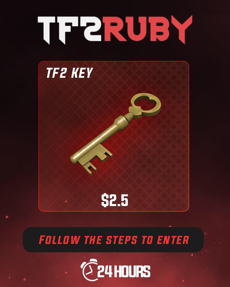 PingPortal2's tweet image. 🔥 SPONSORED TF2 KEY GIVEAWAY 🔥

- Retweet + Like
- Follow @TF2Ruby and @litparagon
- Join Discord.me/TF2Ruby 

Must Follow all steps to have a chance to win! 😁

⏲️ Ends within 24 Hours ⏲️