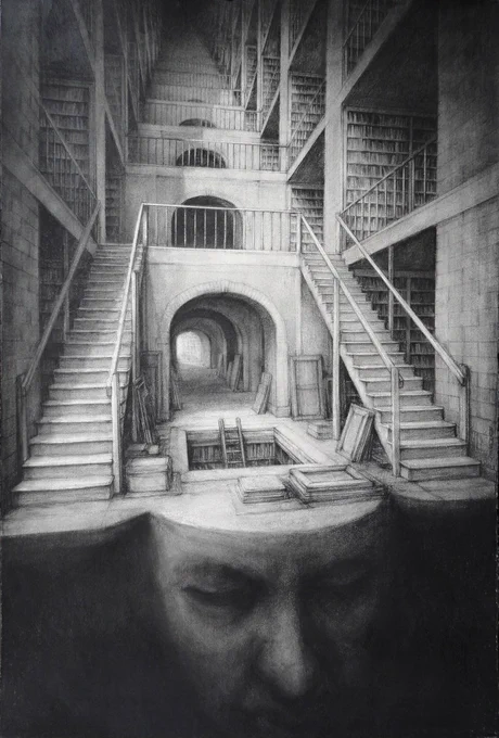 DAY 37

"Library Head" (1998)
By Paul Rumsey
https://t.co/INhkQMf4Jp 