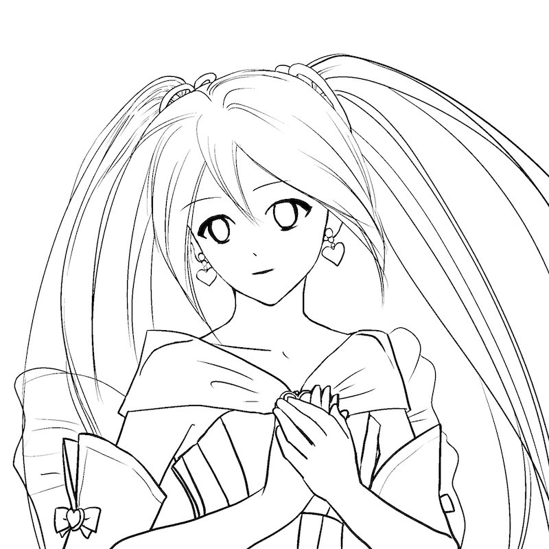 ハルレヤ Clipstudio 初音ミク 塗りマス 塗りマスに応募するため色ぬりする 線画がきれいで塗りやすいのに驚く 色ぬりだけで絵は描いてないのに なぜか以前よりはマシな線が引けるようになる 塗り絵を作るつもりで線画を描いてみる 絵が