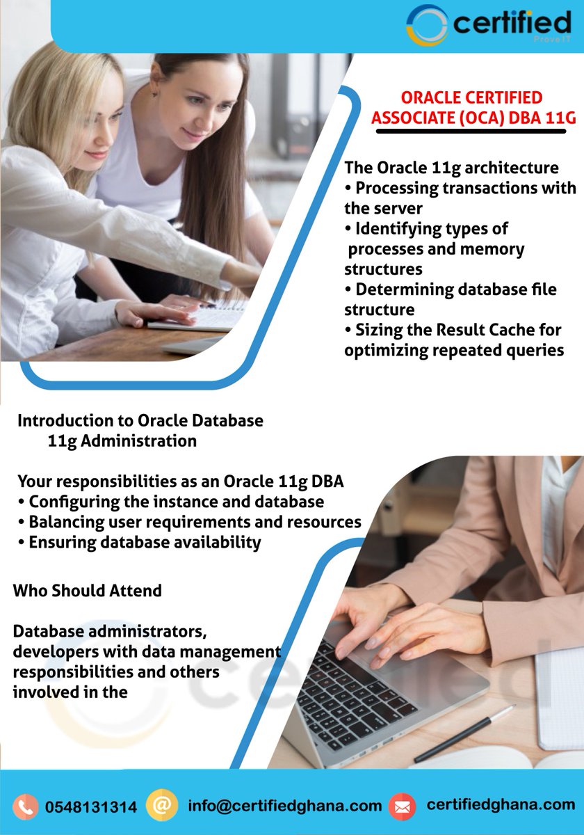 itilghana's tweet photo. ORACLE CERTIFIED ASSOCIATE (OCA) DBA 11G Training in Ghana at certifiedghana.
See more visit: https://t.co/Lj0LymsXFf
#ORACLE #certifiedghana #Ghana https://t.co/17DVc7dTes