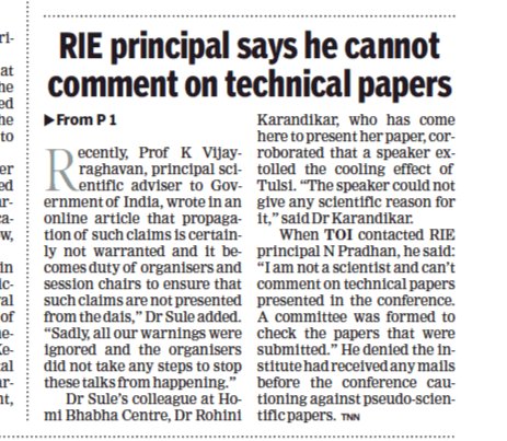 AnantBhan's tweet photo. The nonsense from the Indian #Science Congress has not stopped. It continues in #Bhopal 
Also "applying sindoor keeps blood pressure in check; going around a tulsi plant has a cooling effect"
 Good that this time some scientists speaking out in protest
@PrinSciAdvGoI https://t.co/Z68apPBTlj