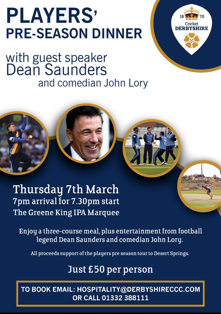 AnujDal's tweet photo. Such a fantastic opportunity to not miss out on what’s set to be an awesome night @DerbyshireCCC A great chance to meet all the players as well as having a 3 course meal with fantastic entertainment! To book a ticket/table, follow the steps on the picture 👍🏼 https://t.co/Qfwltk7p96