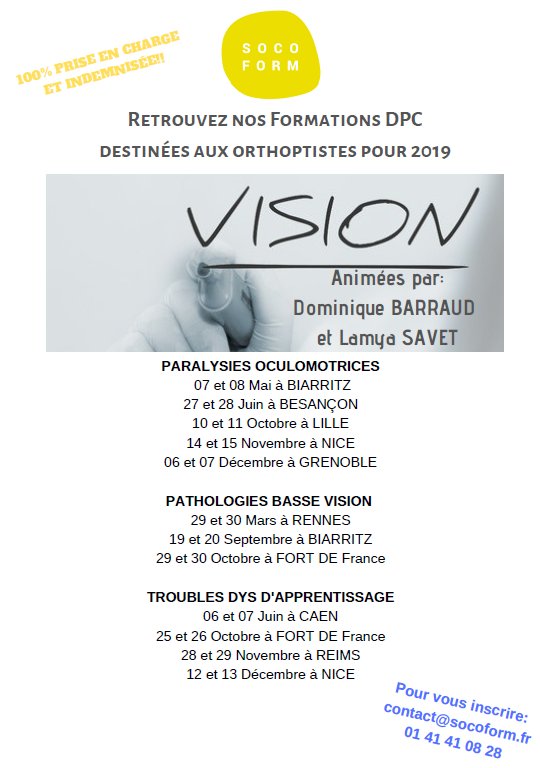 Socoform_asso's tweet photo. 📣Retrouvez nos formations orthoptistes prévues en 2019‼️ https://t.co/VlV4ngXDai