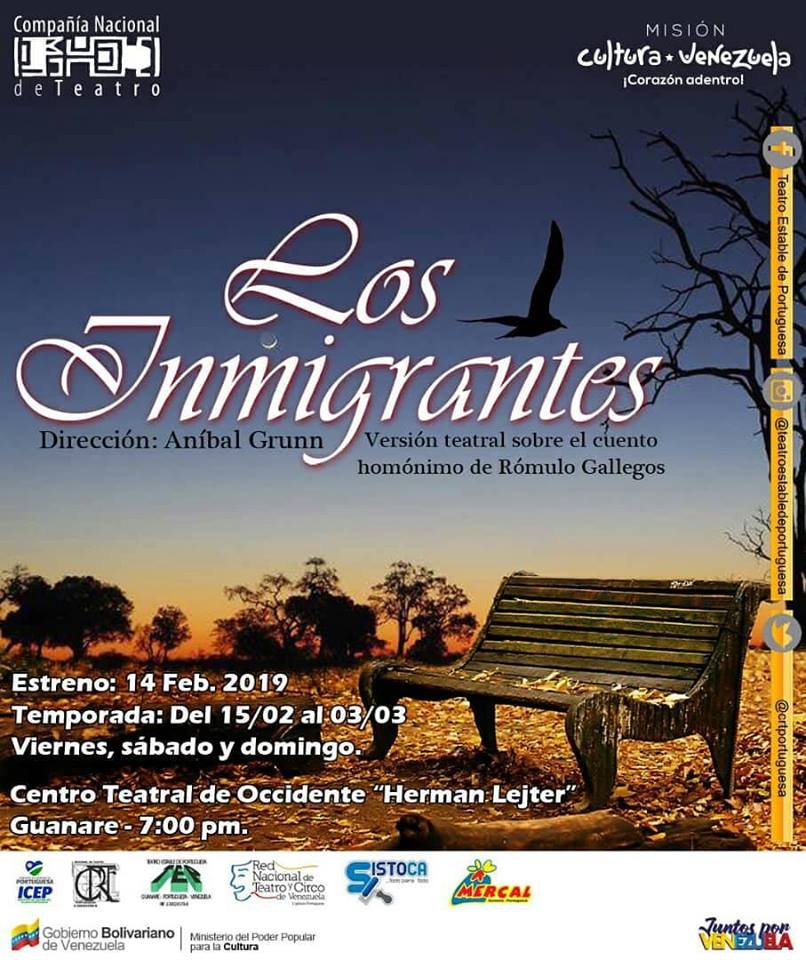 Compañía de Teatro Portuguesa (@crtportuguesa) on Twitter photo El Teatro estable de Portuguesa de enorgullese de presentar una co-producción con la Compañía Nacional de Teatro. "Los inmigrantes" versión teatral del cuento homónimo de Rómulo Gallegos, dirección de nuestro gran maestro: <a href="/AnibalGrunn/">Anibal Grunn</a>
#Enelteatroeslacita El Teatro estable de Portuguesa de enorgullese de presentar una co-producción con la Compañía Nacional de Teatro. "Los inmigrantes" versión teatral del cuento homónimo de Rómulo Gallegos, dirección de nuestro gran maestro: <a href="/AnibalGrunn/">Anibal Grunn</a>
#Enelteatroeslacita