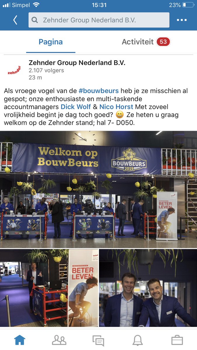 ZehnderGroupNed's tweet photo. Accountmanagers @DickWolf1 en Nico Horst heetten vanochtend onze eerste gasten voor de #Bouwbeurs van harte welkom. #plezier #enthousiast #trotsoponsteam #Bouwbeurs tot #straks of tot #morgen? #hal7 stand D050 #Zehnder https://t.co/Fznu6vOdCv