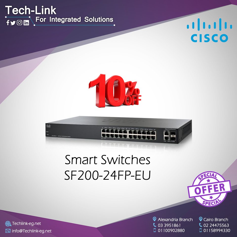 TechLink1997's tweet image. ✨ Register now and get our special offer on one of 3 #Cisco switches from #TechLink .💪👍
SF350-24-K9-EU
SF200-24FP-EU
SF110D-08-EU
bit.ly/2Guyjwb
The Offer is limited. Hurry up and Buy your switch
#Cisco_Egypt #Cairo