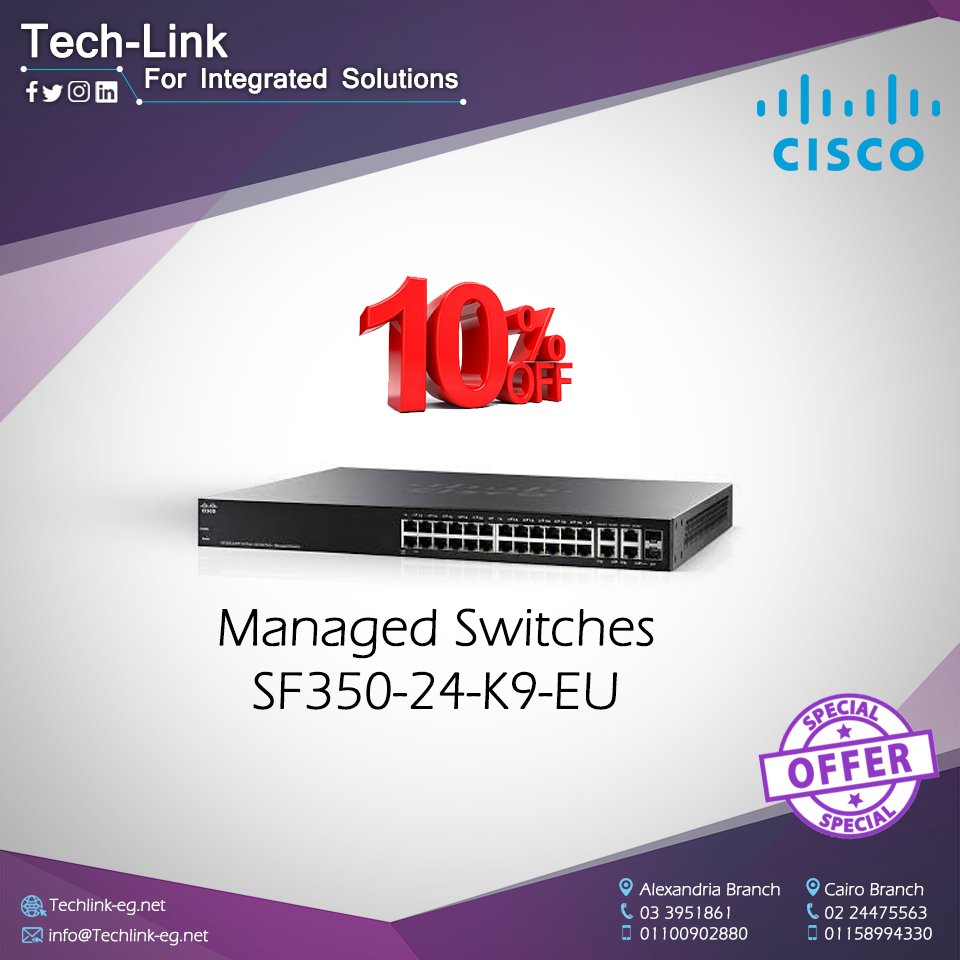 TechLink1997's tweet image. ✨ Register now and get our special offer on one of 3 #Cisco switches from #TechLink .💪👍
SF350-24-K9-EU
SF200-24FP-EU
SF110D-08-EU
bit.ly/2Guyjwb
The Offer is limited. Hurry up and Buy your switch
#Cisco_Egypt #Cairo