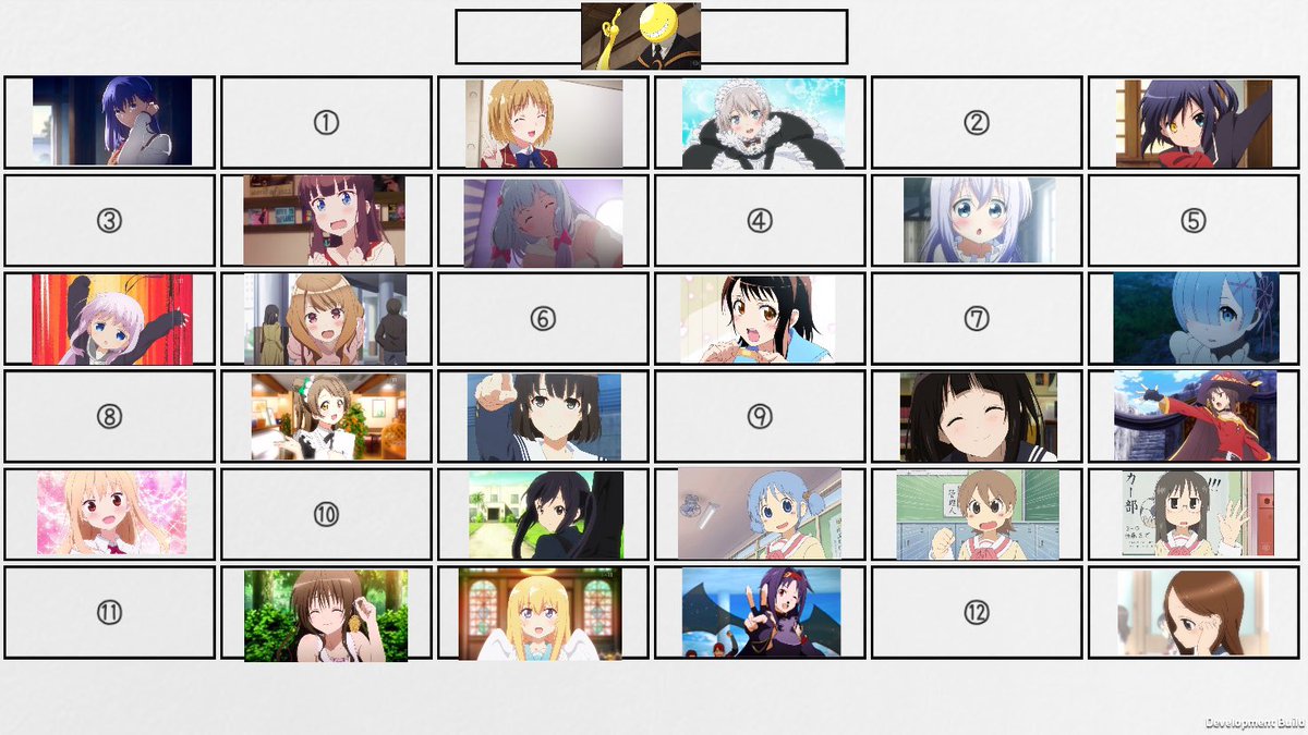 gonryu_game's tweet photo. アニメキャラによるクラスを作ってみました！
今回は男子の席替え編です！
みんなはどこの席に座りたいですか？
よければリプで教えてください！
俺はやっぱり11番ですかねw https://t.co/lj8MMQltdx