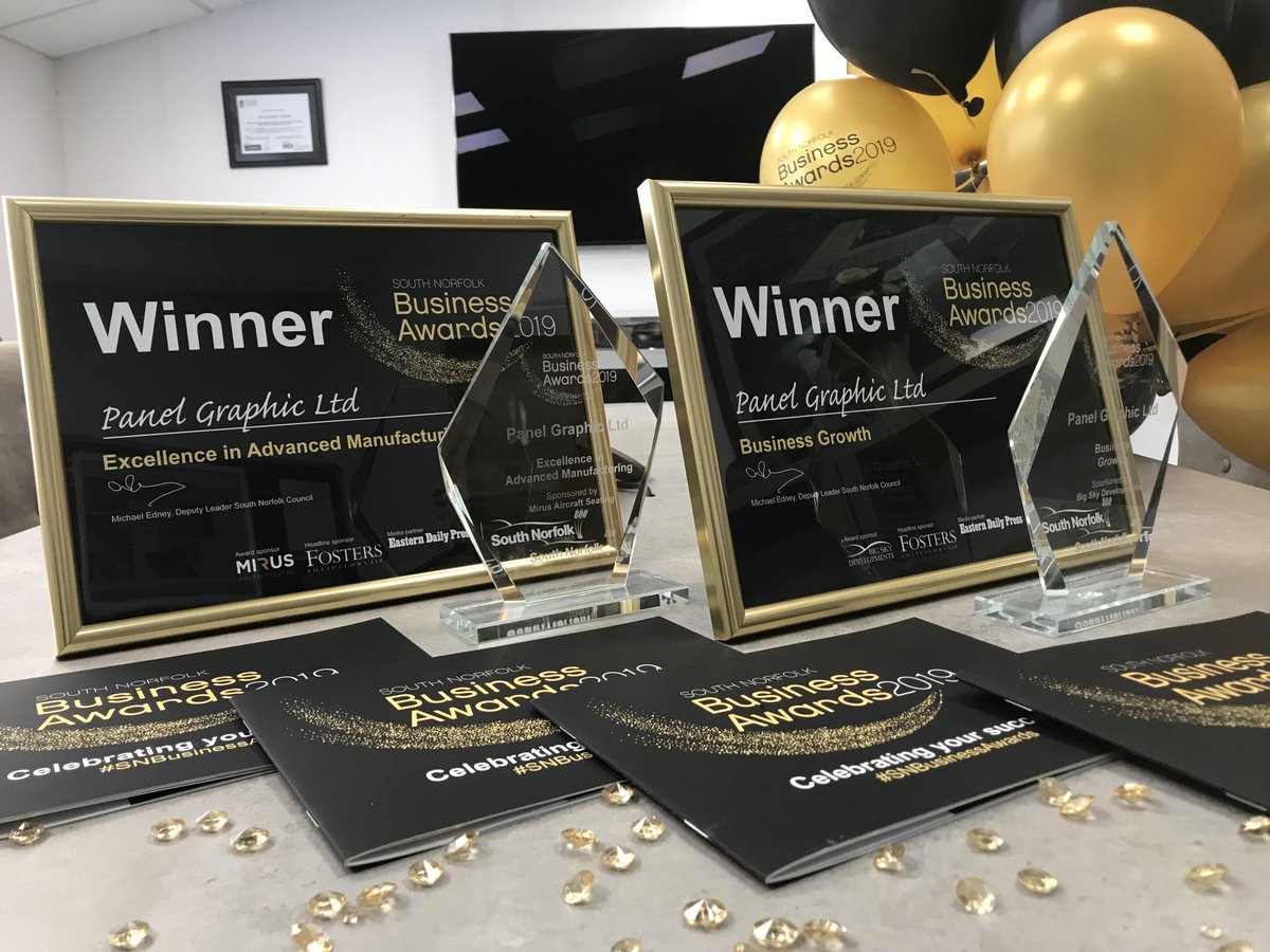 panel_graphic's tweet photo. Tuesday night Panel Graphic attended the South Norfolk Council Business Awards at Dunston Hall. We are extremely proud to have won both awards we were nominated for:
Business Growth
Advanced Manufacturing
#SNBusinessAwards #AwardWinners #PanelGraphic #NorfolkManufacturing https://t.co/sqZSaJmvwI