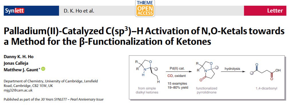 Congrats to Danny and Jonas for their work on N,O-ketal C-H carbonylation, published in the #Synlett 30 year anniversary issue @thiemechemistry

thieme-connect.de/products/ejour…