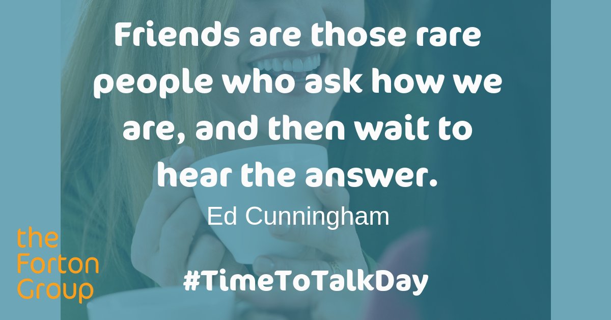 TheFortonGroup's tweet photo. Today is #TimeToTalkDay - a day of encouraging conversations about mental health. Take the time to be kind and listen today. Reach out and have a conversation about mental health, it could make a big difference to someone. #TimetoTalk #timetotalkday2019 #mentalhealth https://t.co/E0gZSkiPHD