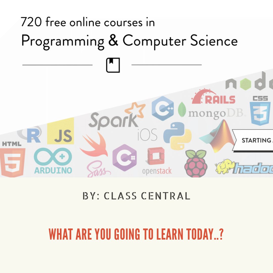 crowdshakti's tweet image. Dhawal Shah of ClassCentral, searches the internet and bring to you more than 700 free Computer Science and Programming courses. Check here:

bit.ly/2F4AANP

#ClassCentral #FreeCourses