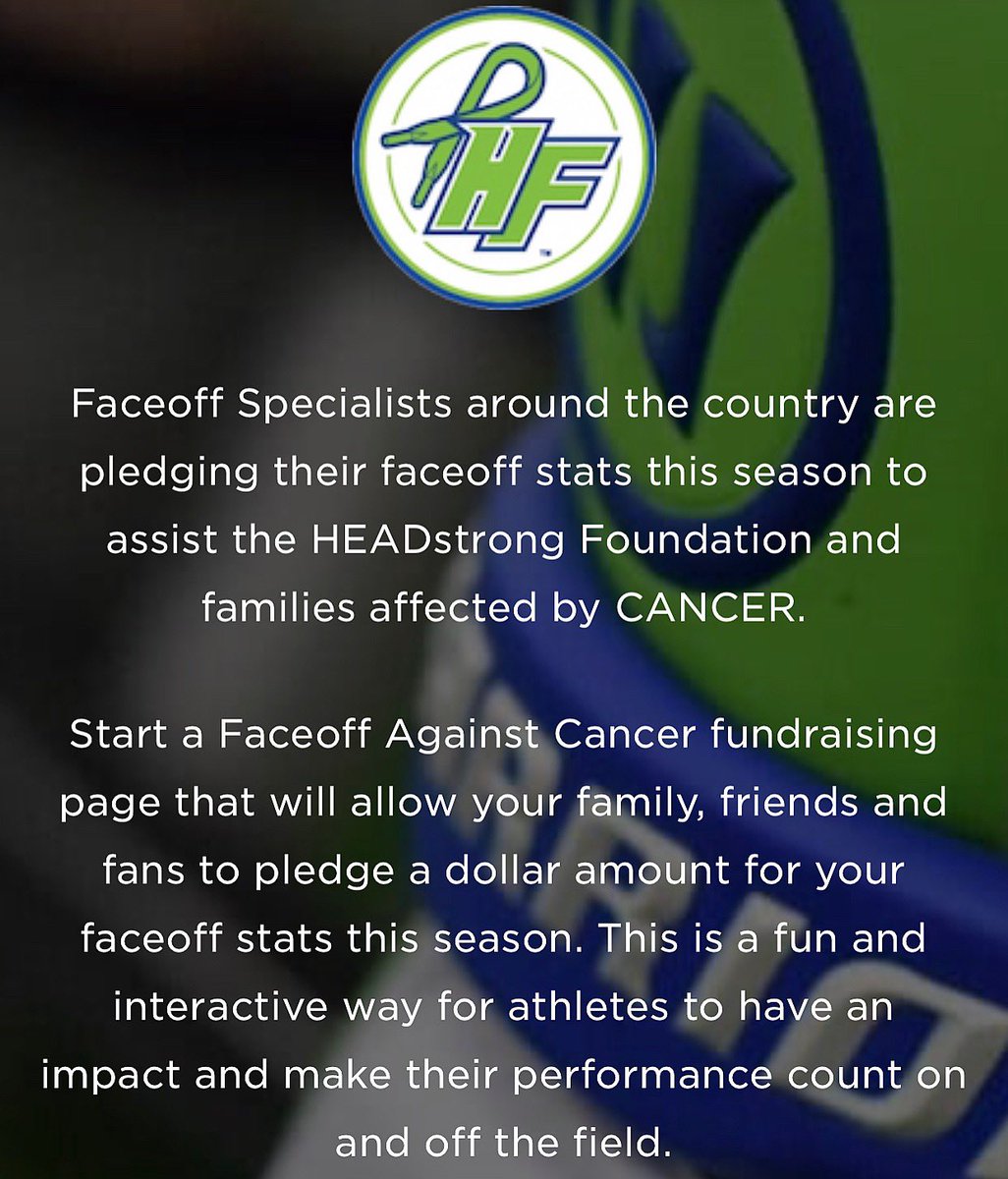 Faceoff_Academy's tweet photo. Join the hundreds of FOAthletes all over the country that have been registering for #FaceOffAgainstCancer. Create your page, keep your stats and have friends/family pledge to your cause.  We’ll be giving an FOA prize pack to whoever has raised the most money as of 6/1 this year! https://t.co/NF41woDYKL