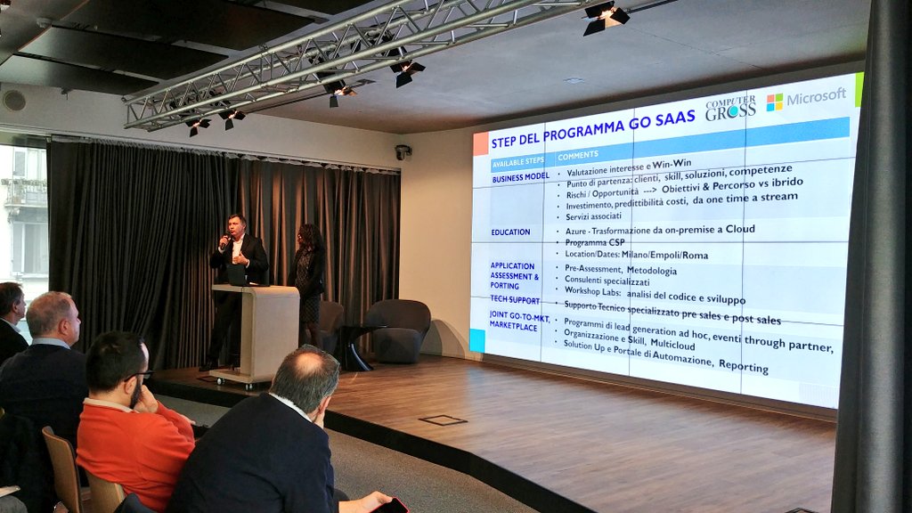 andreacreativo's tweet photo. Enrico Bussolati illustra gli step del programma  #GoSaas.
Business Model, Education tech-support... è la proposta di valore di @ComputerGross, direi "sartoriale" per migrare in #Cloud #Azure, con servizi aggiuntivi #Microsoft

#AzureGoSaas #ad #isv #reseller https://t.co/s3ClPJRkpP