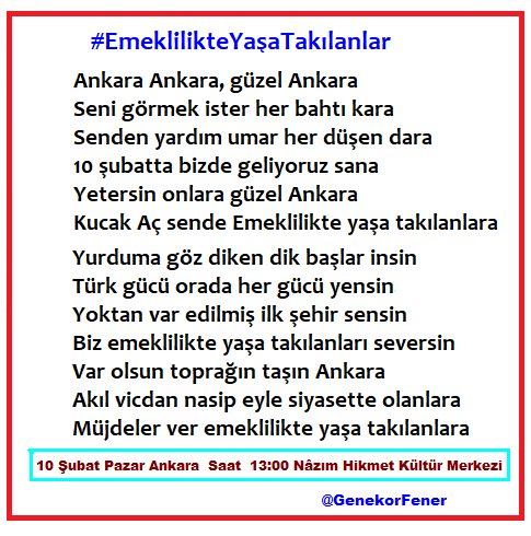 #EmeklilikteYaşaTakılanlar

ANKARA ANKARA GÜZEL ANKARA 
KUCAK AÇ EMEKLİLİKTE YAŞA TAKILANLARA 

#EmeklilikteSarayaTakilanlar 
#EmeklilikteMhpyeTakilanlar 

@_EmiNe_K__ @maden_cigdem @EytSydDernegi @EYTKIRMIZIBEYAZ