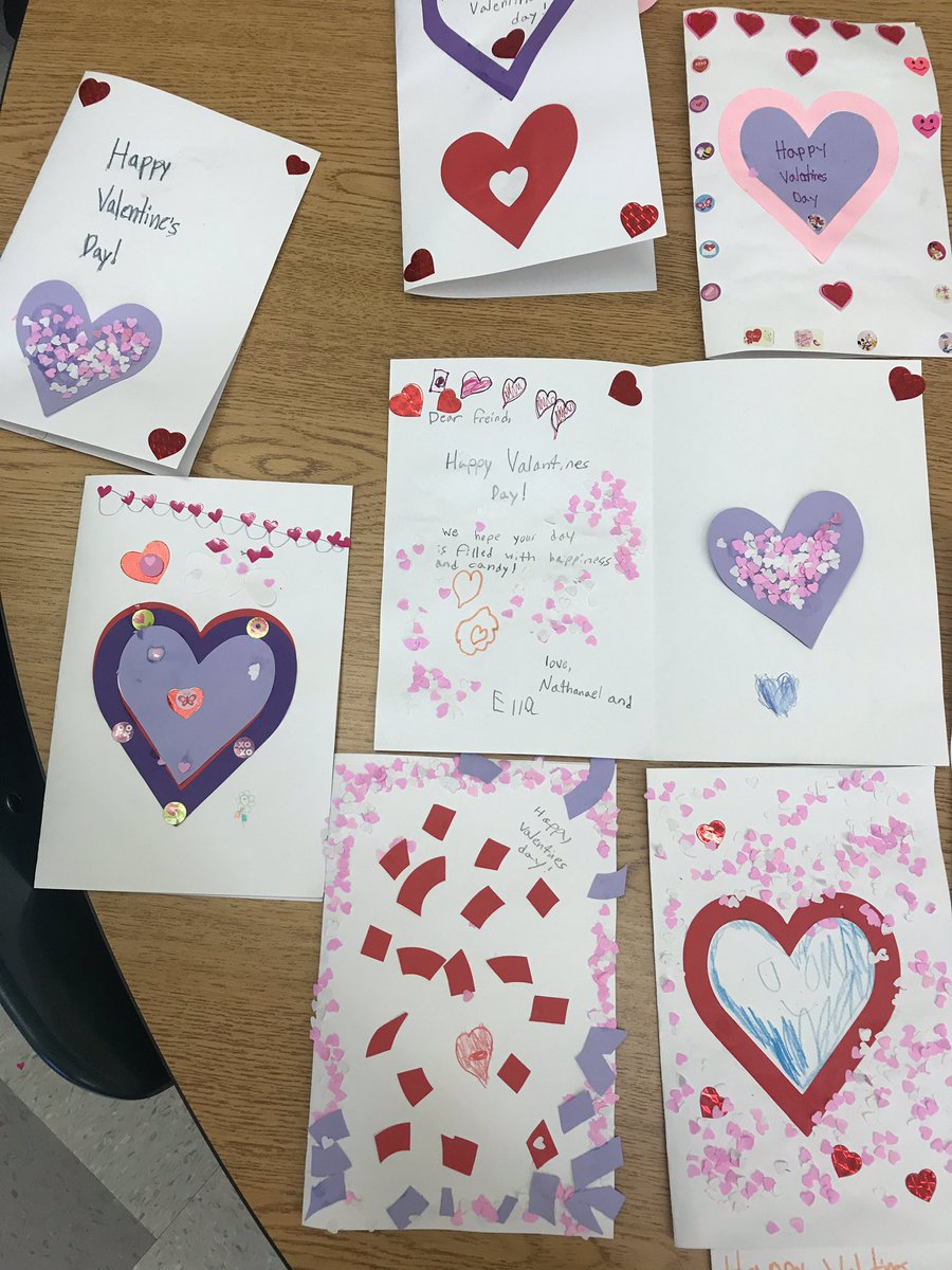 Miss_Aulenbach's tweet photo. The other day in 4th grade we paired up with our kindergarten buddy classroom and created Valentine’s cards for the children of St. Jude hospital! It was amazing to see their creativity❤️ https://t.co/vB3LeVnnjJ