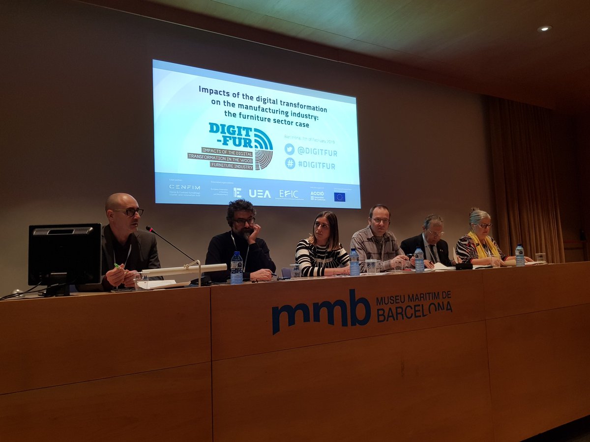 DigitFur's tweet photo. The second part of DIGIT-FUR final conference is taking place @CENFIM #EUSocDia @EU_Social #ueanet @EFBWW_Union @EFIC_bxl @Federlegno @FLAeng #DSJCoalition @DigitalSkillsEU #industry40 #DigitalSkills @gencat @accio_cat @Cedefop #icqp @EU_OSHA @educaciocat @ccfpcat https://t.co/YKGXMfeKwm
