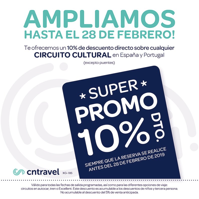 SUPER PROMO: buenas noticias!! Ampliamos la #SuperPromo de los #circuitosculturales hasta el 28 de febrero. Contrátalo en tu agencia de confianza y #viájate #quenotelocuenten #estumomento