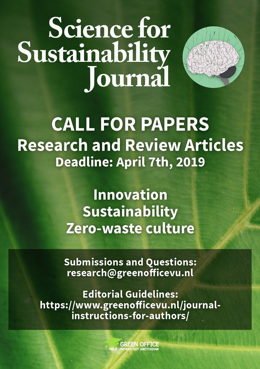 Don't miss out on this great opportunity to have your work published in a peer-reviewed journal! Email Sarah at research@greenofficevu.nl for questions about submissions.