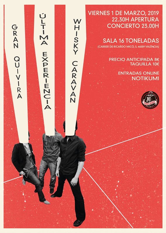 Valeeeeeeecianos ojo aquí! Que nos vamos a ir a descargar allí el 1 de marzo en <a href="/16_Toneladas/">16 Toneladas</a> junto a <a href="/gran_quivira/">Gran Quivira</a> y <a href="/WHISKYCARAVAN/">WHISKY CARAVAN</a> 
Anticipadas en <a href="/notikumi/">notikumi</a> notikumi.com/channel/notiku…