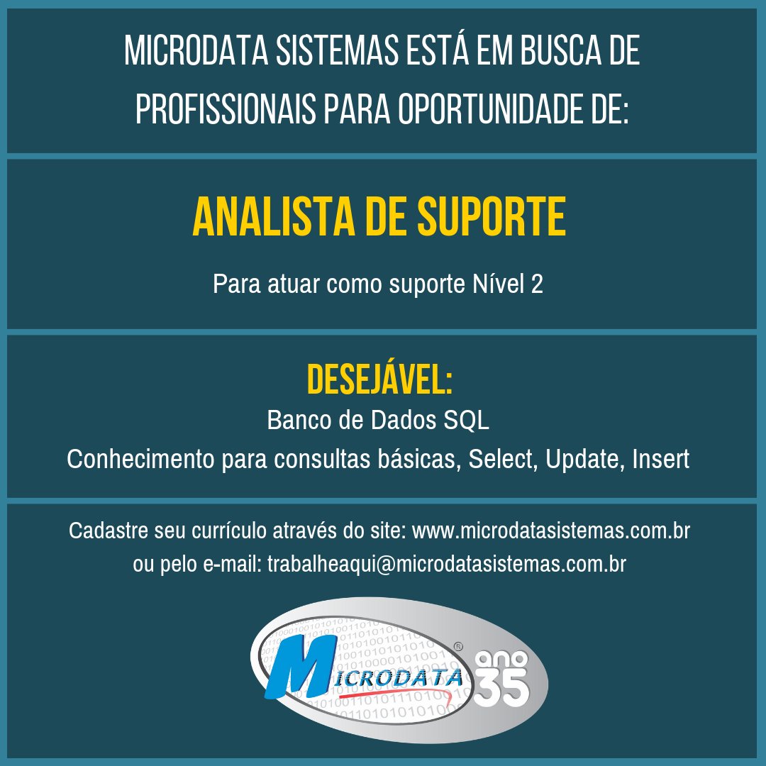 MicrodataSistem's tweet image. Microdata Contrata!!!
Venha fazer parte da nossa equipe!!!
#microdatasistemas