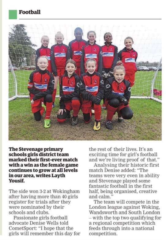 StevenageGirls's tweet photo. Great first write up of the girls in the @thecomet24. Massive thanks to @comet_layth for fitting this in. #firstofmanyfirsts #makingtheirownmemories @Bedwell_School @PeartreeSpring @rounddiamondsch @Bedwell_Rangers @StarletsFC https://t.co/YNFm0MbAIV