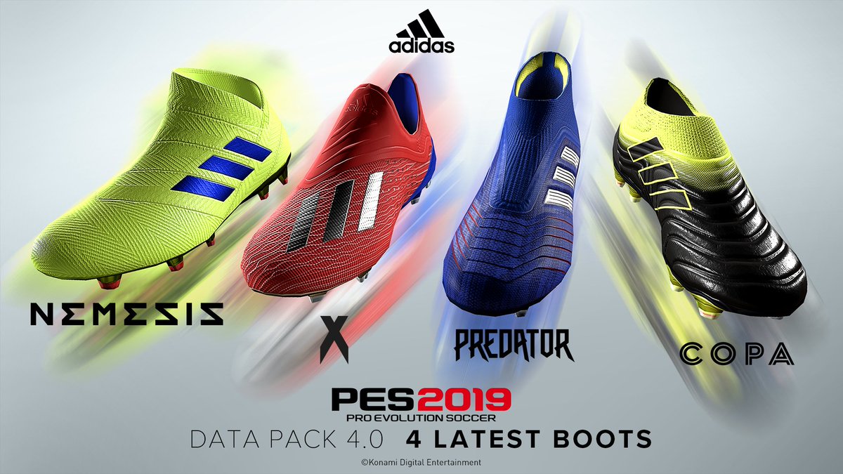Jogue_eFootball's tweet photo. Novos modelos de chuteiras da @nikefutebol, @adidasbrasil e @puma_br já disponíveis no Data Pack 4.0 do #PES2019! 👟⚽💥
Bora baixar a atualização e levar #OPoderDoFutebol para um outro nível! 🎮✅ https://t.co/OF8p72EwlZ