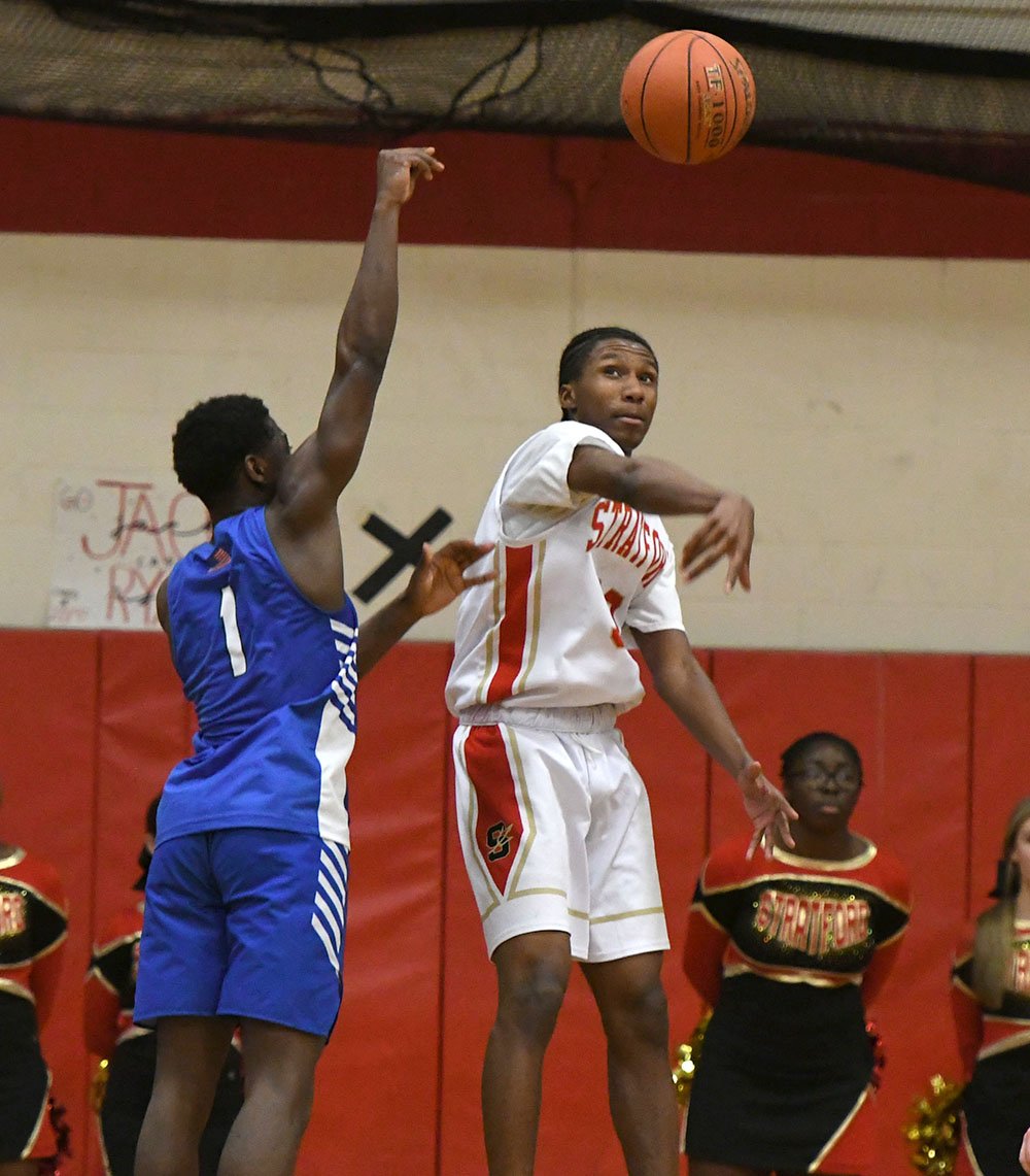 StratfordSpts's tweet photo. Last night's @strat_reddevils vs. @Bunnell_HS game was so good, it didn't deserve one story. So we did two - Here's a tale about Jayquan Kirkland and the freshman's big night - https://t.co/C13SZGFPpR #ctbb https://t.co/qQ2V8r4yTJ