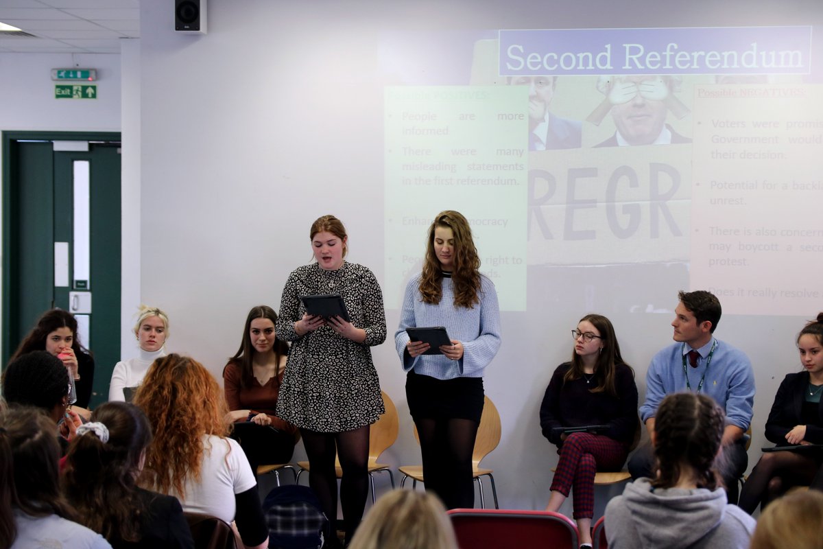 SurbitonHigh's tweet photo. Should we stay or should we go? Debating club discuss Brexit during lunch, eloquently putting across pros and cons of all options #Brexit #SHSEmpower https://t.co/FvqpT8Uitn