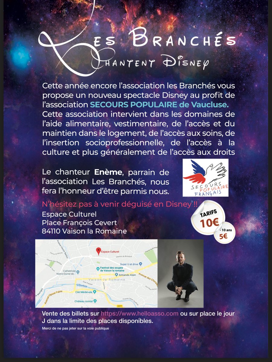Très beau concert à venir 😍 Concert les Branchés DISNEY au profit du Secours populaire. À ne surtout pas louper ❗️