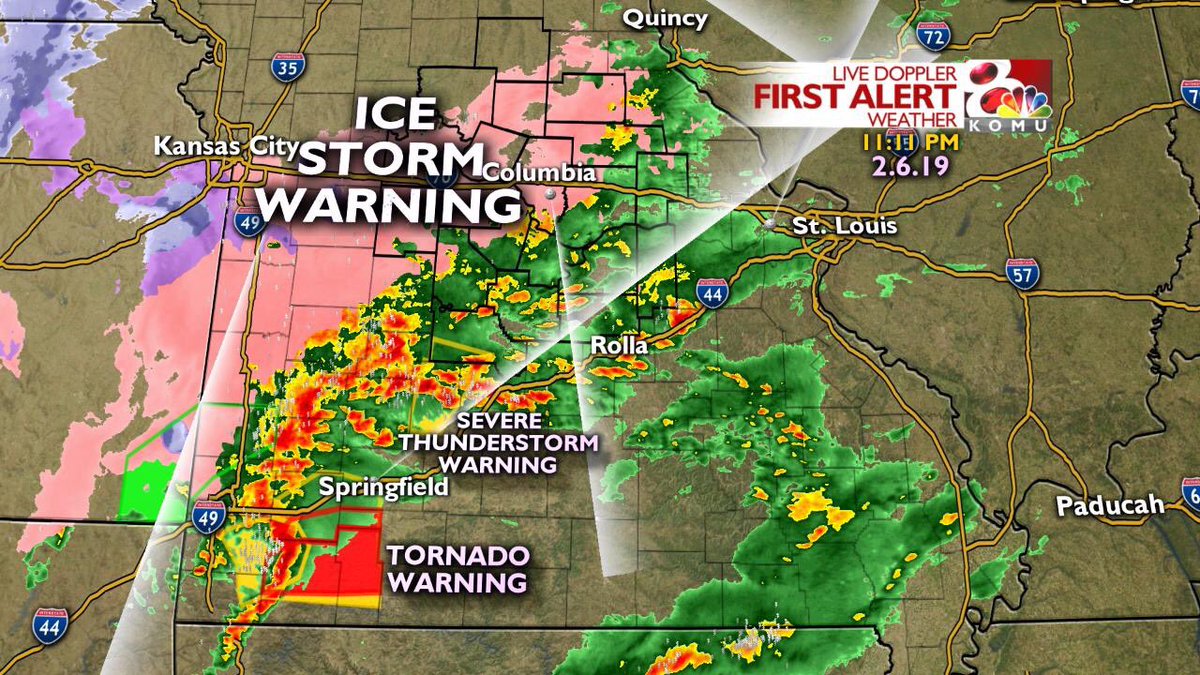 BlairASumner's tweet photo. If I had to sum up Missouri weather in one photo...all at one time we have a tornado warning, severe thunderstorm warning and an ice storm warning. Sounds about right. https://t.co/HjOs8bKLzP