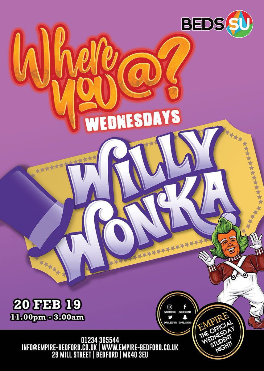 ⚠️Where you @ Wednesdays?⚠️

The Official Wednesday Student Night <a href="/Empire_bedford/">Empire Bedford</a> 

🔴Whats Coming up
🔴Student Drink Prices All Night Long
🔴Valentines Party, Willy Wonka and Rum and Bull!

Doors open 11:00pm.
Last entry 1:30am.