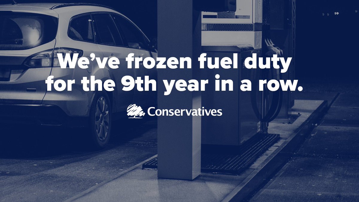 HenrySmithUK's tweet photo. Conservatives in government have frozen fuel duty for the 9th year in a row, putting more money in the pockets of hard-working people and helping small businesses.⛽️

By 2020 the average UK driver will have saved over £1,000. ✅ https://t.co/k9uuBlnJef