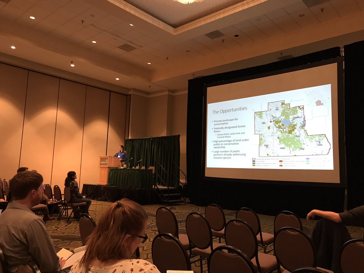 moinvasives's tweet photo. Rebecca Landewe of TNC Missouri highlights public and conservation-owned land with potential for a cooperative invasive species management area. Share resourcesand costs! #mnrc19 #mnrc2019 #randomactsofconservation https://t.co/1DeqVv6Mwm