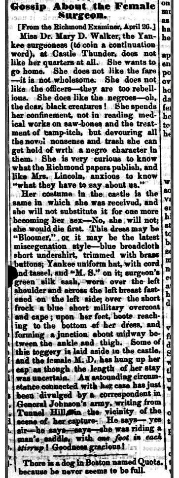 SpiesVespers's tweet photo. OTD Feb 21, 1919 #Mary_Walker died. Physician and Union spy during #Civil_War, once imprisoned in Castle Thunder, and only woman to receive #Medal_of_Honor. https://t.co/8iWVIlfv2Z